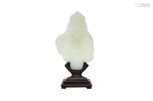 A CHINESE PALE CELADON JADE PLAQUE, GUIBI