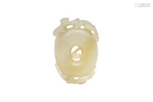 A CHINESE PALE CELADON JADE BI `CHILONG` CARVING