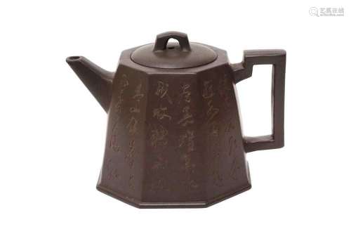 A CHINESE YIXING ZISHA OCTAGONAL-FORM TEAPOT