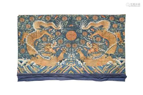 A LARGE CHINESE EMBROIDERED `DRAGON` PANEL