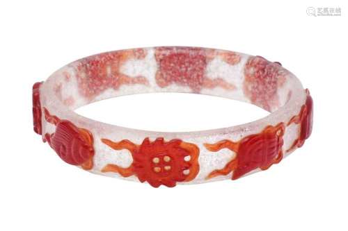 A CHINESE RED OVERLAY GLASS `BAJIXIANG` BRACELET