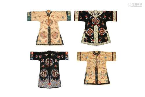 A GROUP OF FOUR CHINESE EMBROIDERED SILK ROBES