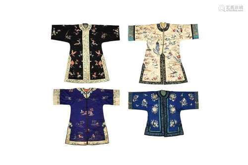 A GROUP OF FOUR CHINESE EMBROIDERED SILK ROBES