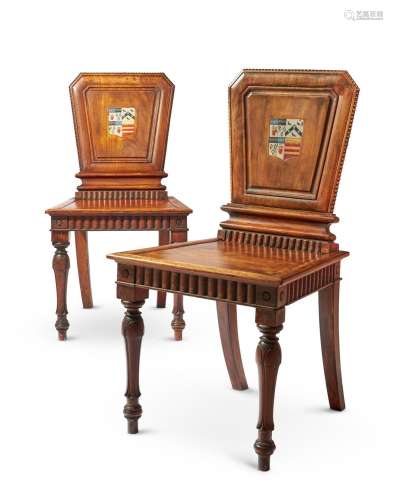 A PAIR OF EARLY VICTORIAN PADOUK HALL CHAIRS, MID 19TH CENTU...