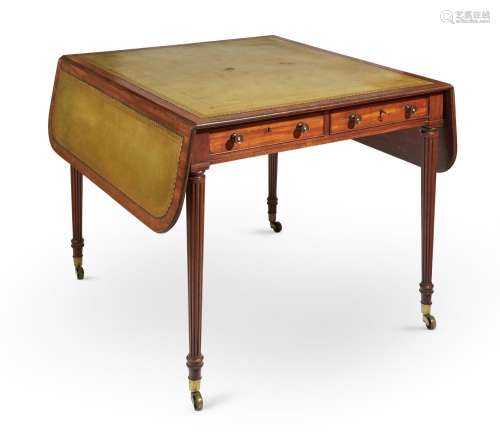 A LATE GEORGE III MAHOGANY PEMBROKE WRITING TABLE, IN THE MA...