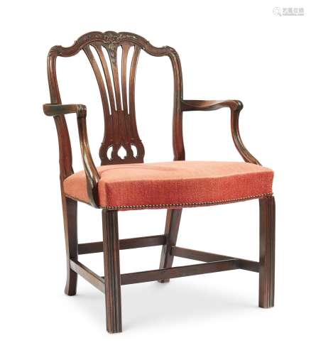 A GEORGE III MAHOGANY OPEN ARMCHAIR, CIRCA 1780