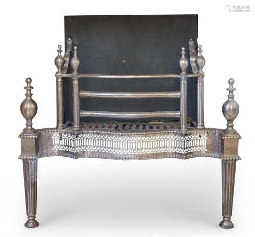 A GEORGE III POLISHED STEEL FIRE GRATE, POSSIBLY DUBLIN