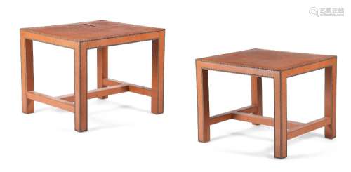 DUARTE: A PAIR OF SPANISH CLOSE NAILED LEATHER TABLES, LATE ...