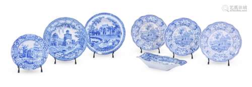 A COLLECTION OF STAFFORDSHIRE BLUE AND WHITE TRANSFERWARE,19...