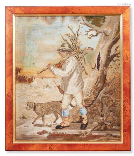 A BERLIN WOOLWORK PICTURE OF A WOOD GATHERER, MID 19TH CENTU...