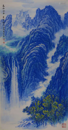 胡慧松（b.1963) 高山流水 设色纸本 立轴