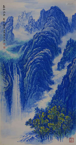 胡慧松（b.1963) 高山流水 设色纸本 立轴