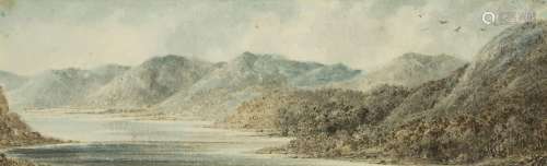 British School,  18th century-  Landscape with river and hil...