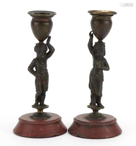 Pair of 19th century French patinated bronze Blackamoor cand...
