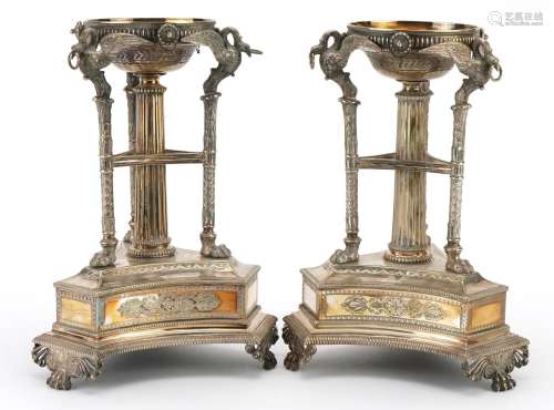 Pair of 19th century Ionic silver plated centrepiece stands ...