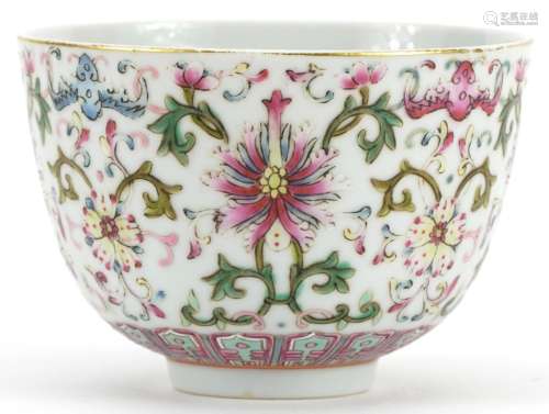 Chinese porcelain bowl hand painted in the famille rose pale...