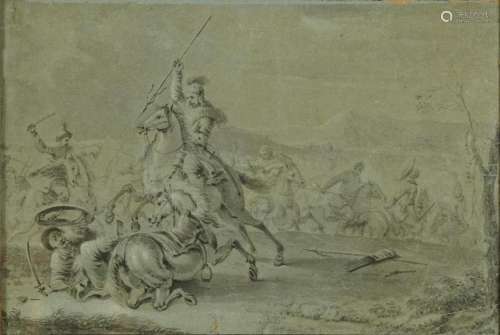 Battle scene with figures on horseback, 18th century Swiss s...