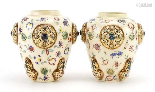 Zsolnay Pecs, pair of Hungarian vases with pierced roundels ...