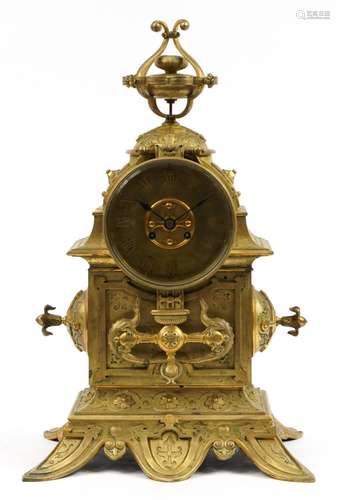 19th century bronze Gothic style mantle clock striking on a ...