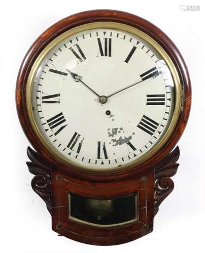 19th century mahogany drop dial fusee wall clock with brass ...