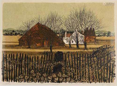 Robert Tavener - Old Farm and Barn, pencil signed artists pr...