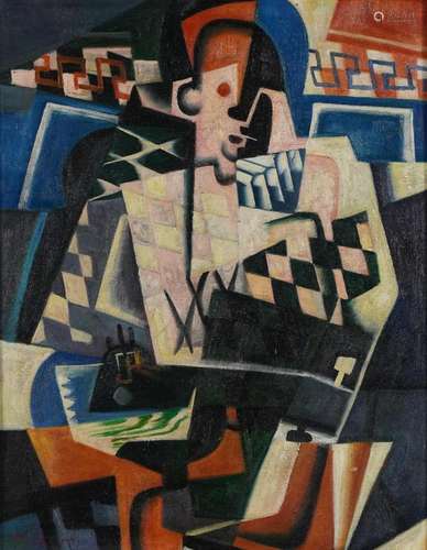 Manner of Juan Gris - Abstract composition, figure, Cubist s...