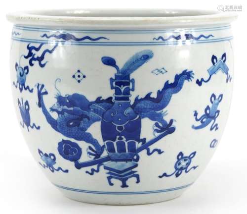 Chinese blue and white porcelain jardiniere hand painted wit...