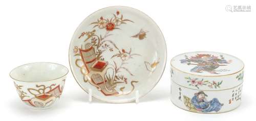 Chinese porcelain including a famille rose box and cover and...