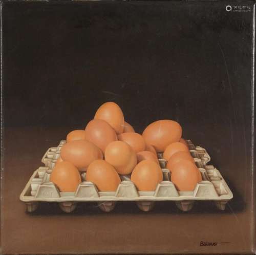 Balaguer - Still life eggs in a carton, oil on canvas, Halcy...