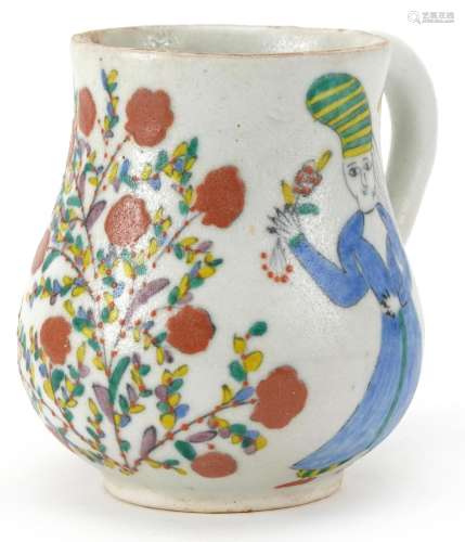 Turkish Kutahya pottery handled baluster cup hand painted wi...