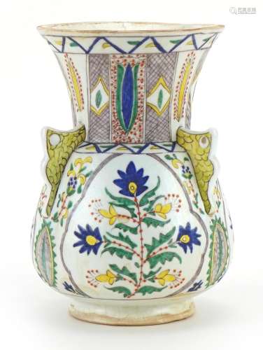 Turkish Kutahya pottery mosque lamp hand painted with stylis...