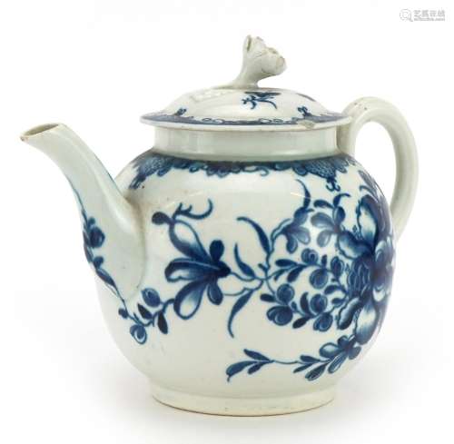 Worcester, 18th century Dr Wall period teapot with floral kn...