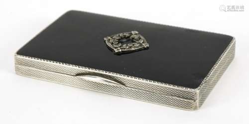 Rectangular silver black enamel and marcasite cigarette case...