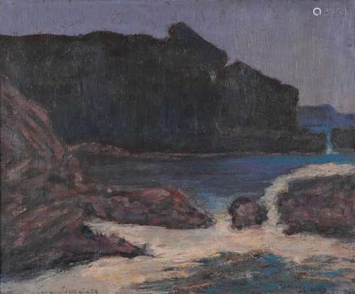 Cape Elizabeth, rocky coastal landscape, American school oil...