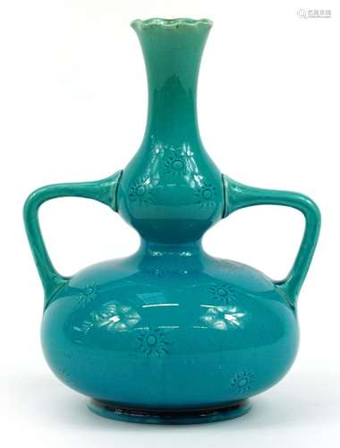 Burmantofts, Arts & Crafts faience glazed double gourd v...