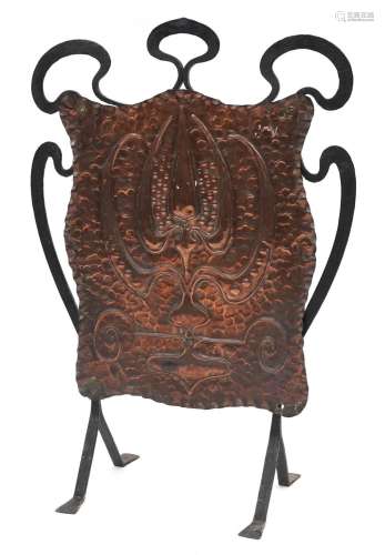 Arts & Crafts beaten copper and wrought iron fire screen...