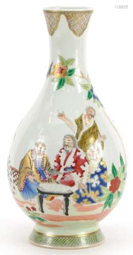 Chinese European porcelain vase, hand painted in the famille...