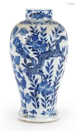 Chinese blue and white porcelain vase hand painted with drag...