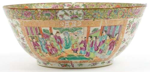 Large Chinese Canton porcelain punch bowl hand painted in th...