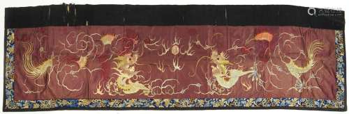 Chinese silk banner finely embroidered with dragons chasing ...