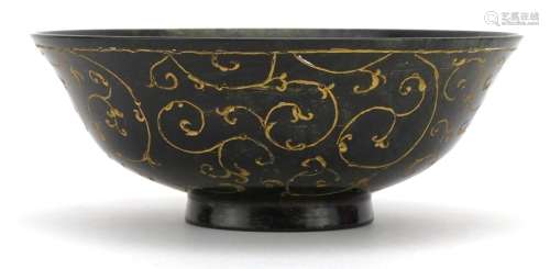Islamic Ottoman green jade bowl incised with foliage, 13cm i...
