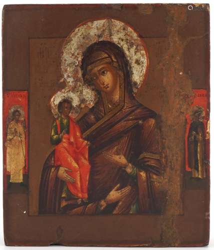 Greek Orthodox hardwood icon hand painted with Madonna and c...