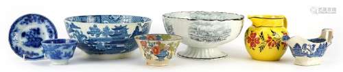 Early 19th century pottery including a Swansea bowl decorate...