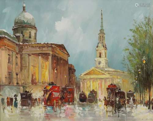 Busy London street scene with St Pauls Cathedral, Impression...