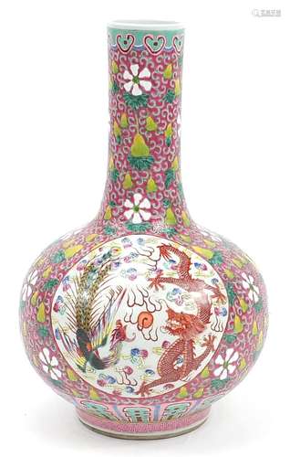 Large Chinese porcelain vase hand painted in the famille ros...