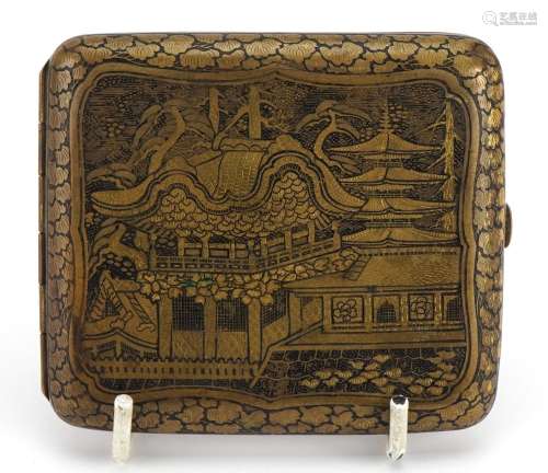 Japanese damascene Komai style card case decorated with pago...