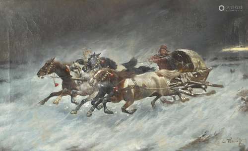 Constantin Stoiloff - Russian quadriga fleeing attacking wol...