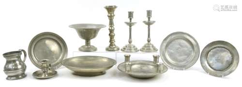 Antique and later collection of pewter, mostly by Kenneth Tu...