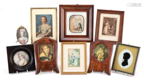 Nine 19th century and later portrait miniatures and silhouet...