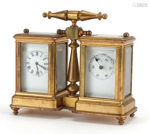 Brass desktop clock and barometer weather station with ename...